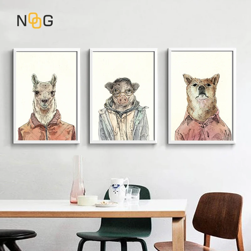 NOOG Anthropopathic холст с животными свинья собака плакат для детской стены