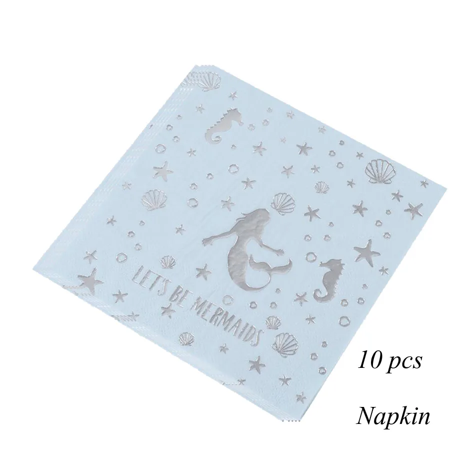 10pcs napkin 1 комплект Русалка Вечерние одноразовые бумажные столовые приборы фиолетовый номер воздушные шары настольные украшения для детей день рождения свадебные принадлежности - Цвет: 10pcs napkin