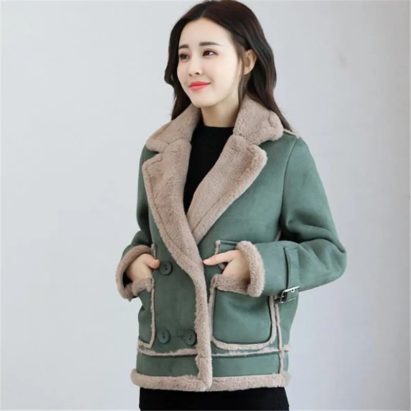 Женская замшевая куртка из искусственной кожи повседневное теплое пальто с