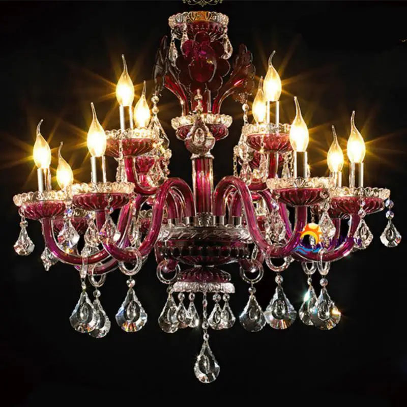 Роскошное фиолетовое красная стеклянная люстра для ресторана 12 светло