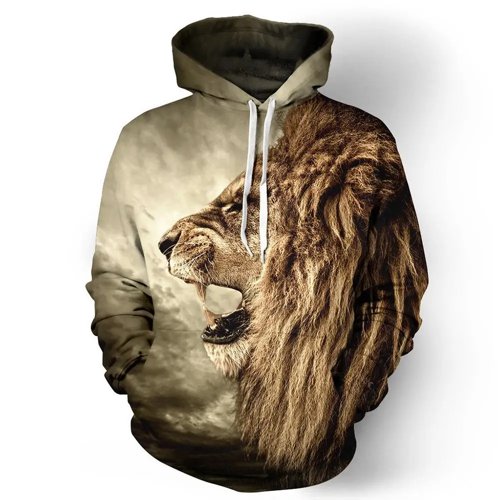 ZACOO Halloween 3D Lion Printed Hoodie Cool Animal Hooded Swearshirt Men/Women Pullover | Мужская одежда