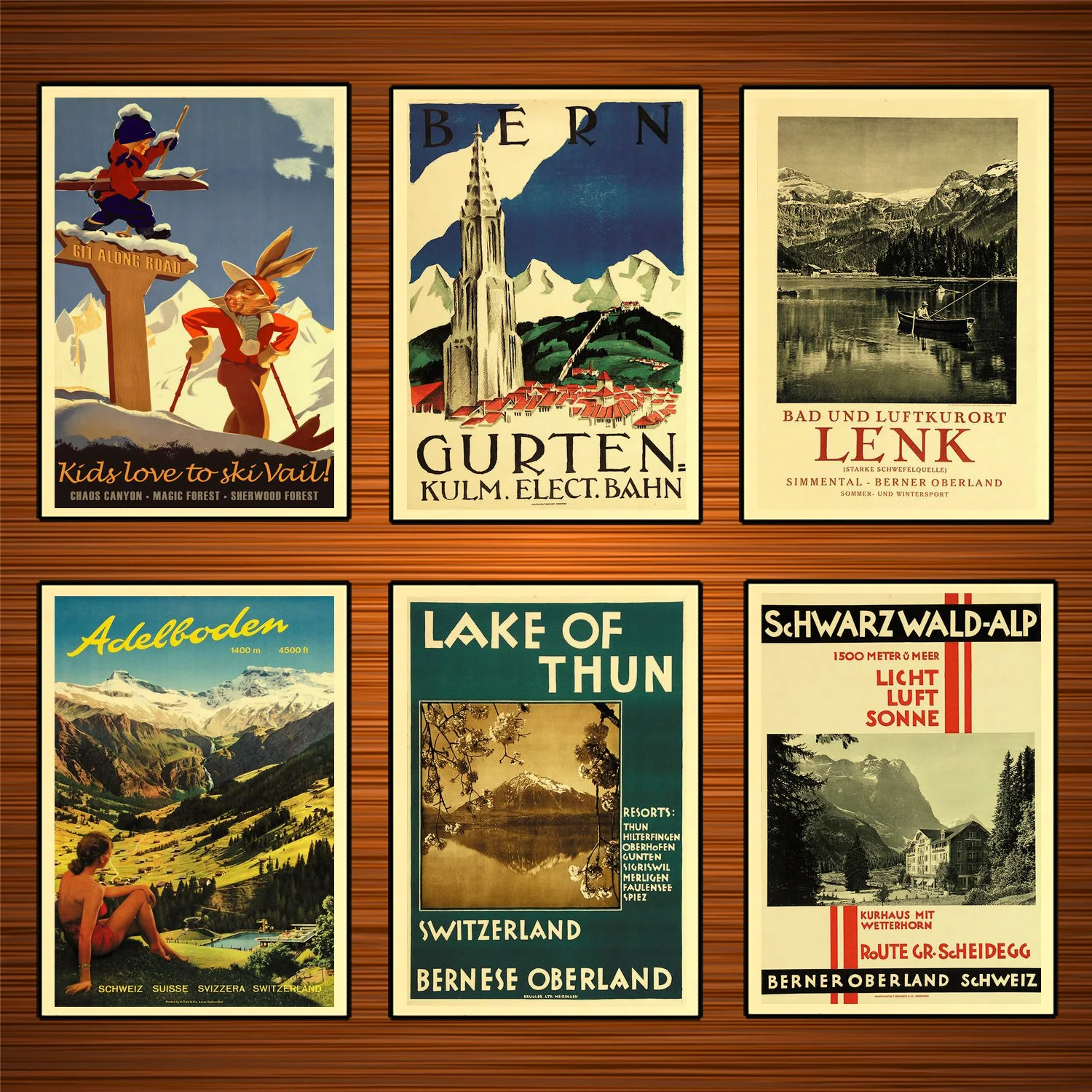 Швейцария Бернские туристические постеры Kandersteg катание на лыжах классические