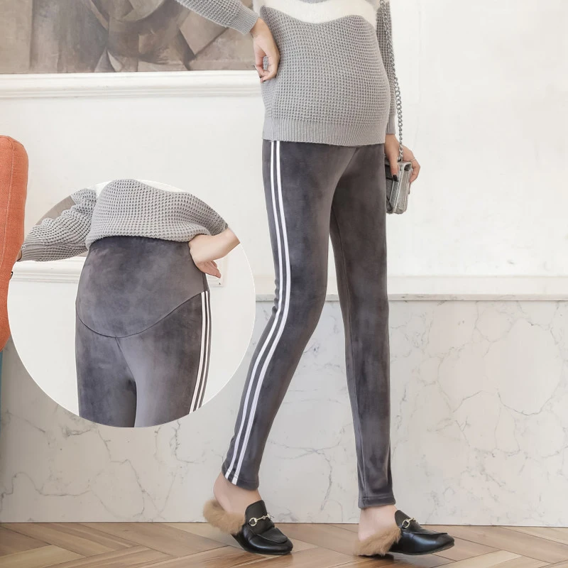 Штаны для беременных зимние теплые бархатные брюки Одежда утепленные леггинсы с