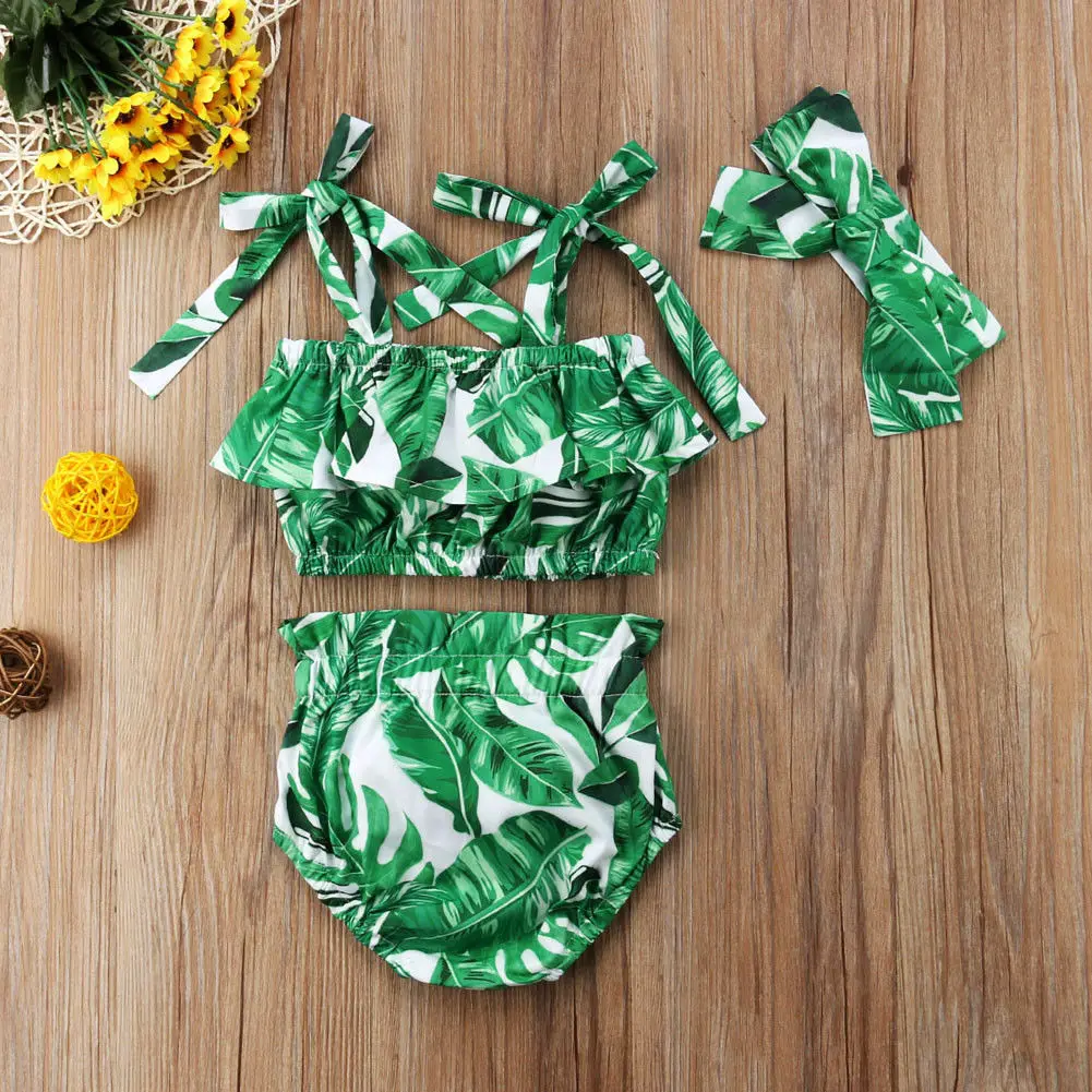 3 шт. комплект из топа с шортами и лямками в виде цветов для маленьких девочек |