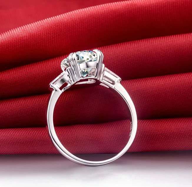 THREEMAN одноцветное 18KT Белое золото качество 2Ct Moissanite ювелирные изделия Пасьянс