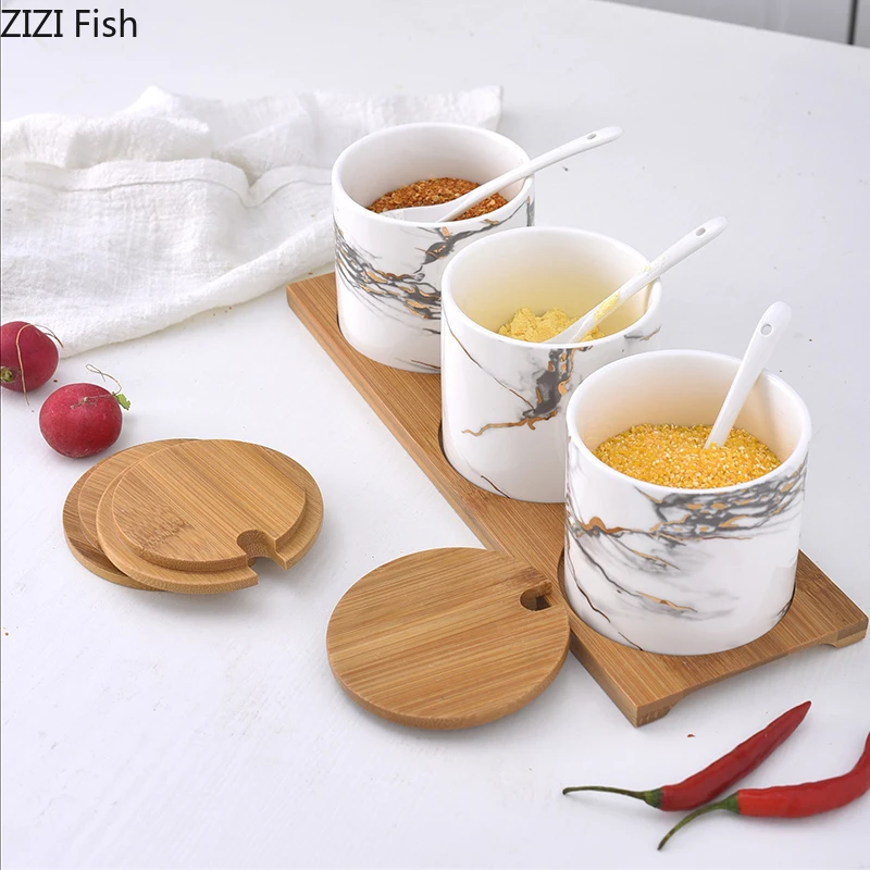 Керамическая банка для специй 3 шт./компл. и поднос соли перца кухонные