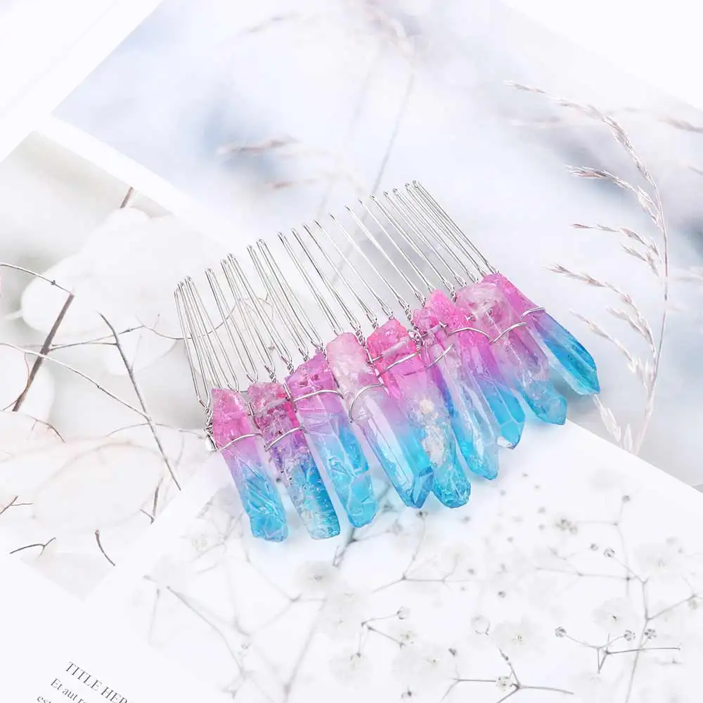 Хрустальная корона натуральный сырой Радужный чистый цвет камень расческа