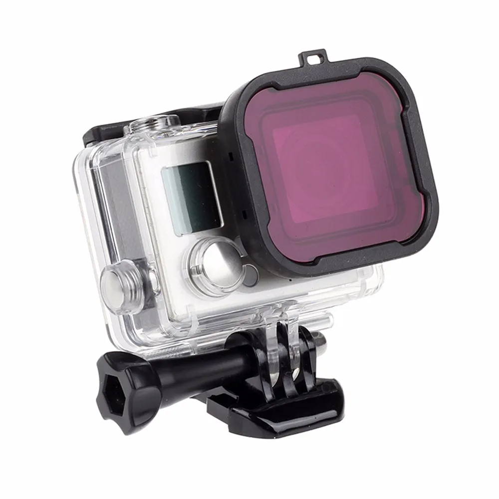Purple Водонепроницаемый Чехол, фильтры для объектива GoPro Hero 4 3+/4, черный, серебристый цвет, для экшн-камеры, красный фильтр для Go Pro Cam, для дайвинга - Цвет: Purple
