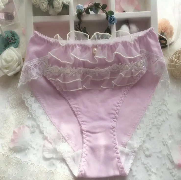 Настоящая фотография размера плюс, M, L, XL, XXXL, милые хлопковые трусики принцессы в стиле Лолиты с рюшами, нижнее белье, трусы WP424