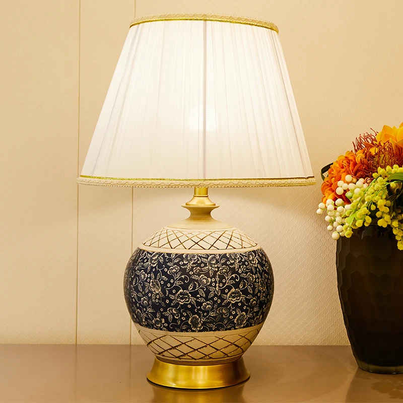 Керамическая Настольная лампа синие настольные лампы для спальни резьба по