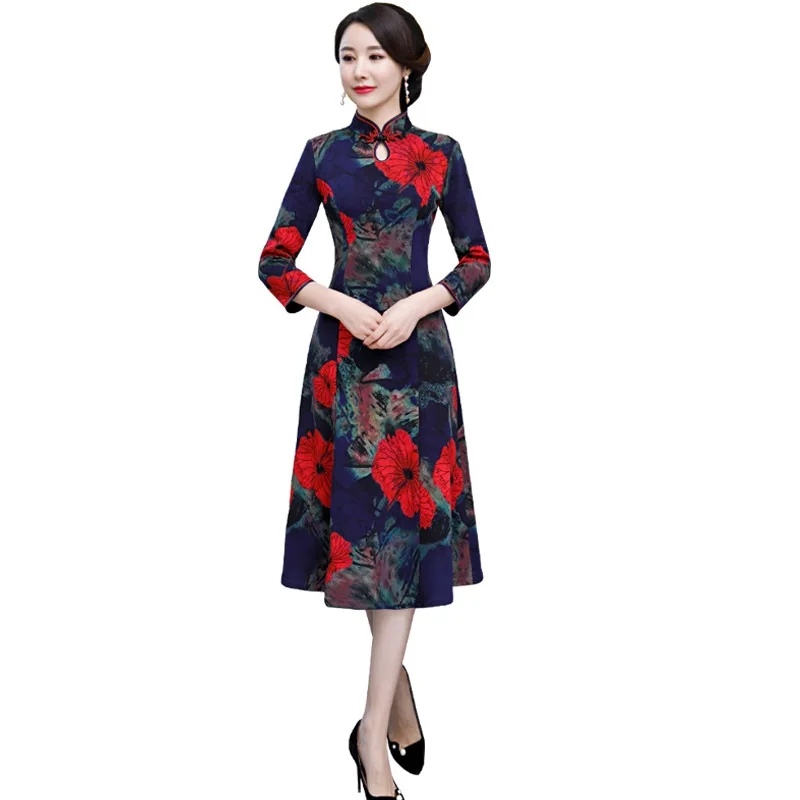 Женское традиционное китайское платье Cheongsam миди большого размера TA1326 зима 2019 |