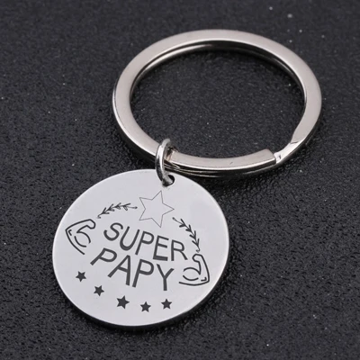 silver Французский язык супер Papy круглый брелок для Дедушки модные ювелирные изделия Подарочный Шарм брелоки из нержавеющей стали брелок - Цвет: silver