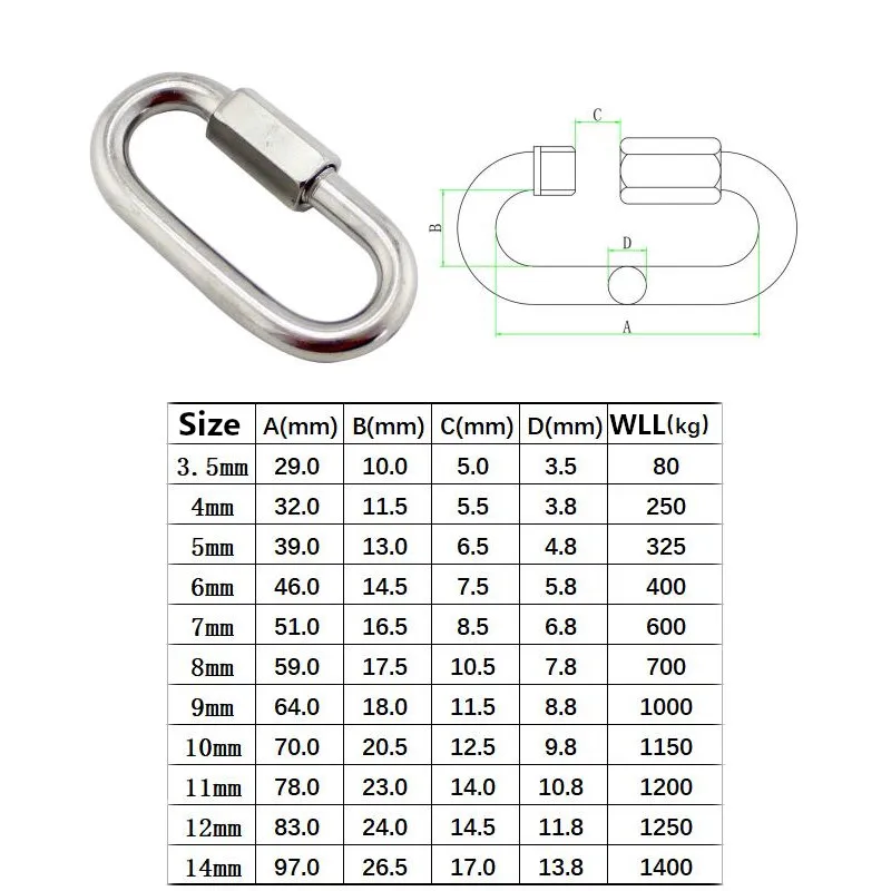 14 шт. карабины из нержавеющей стали для скалолазания M4 M5 M6 M8|Морское оборудование|
