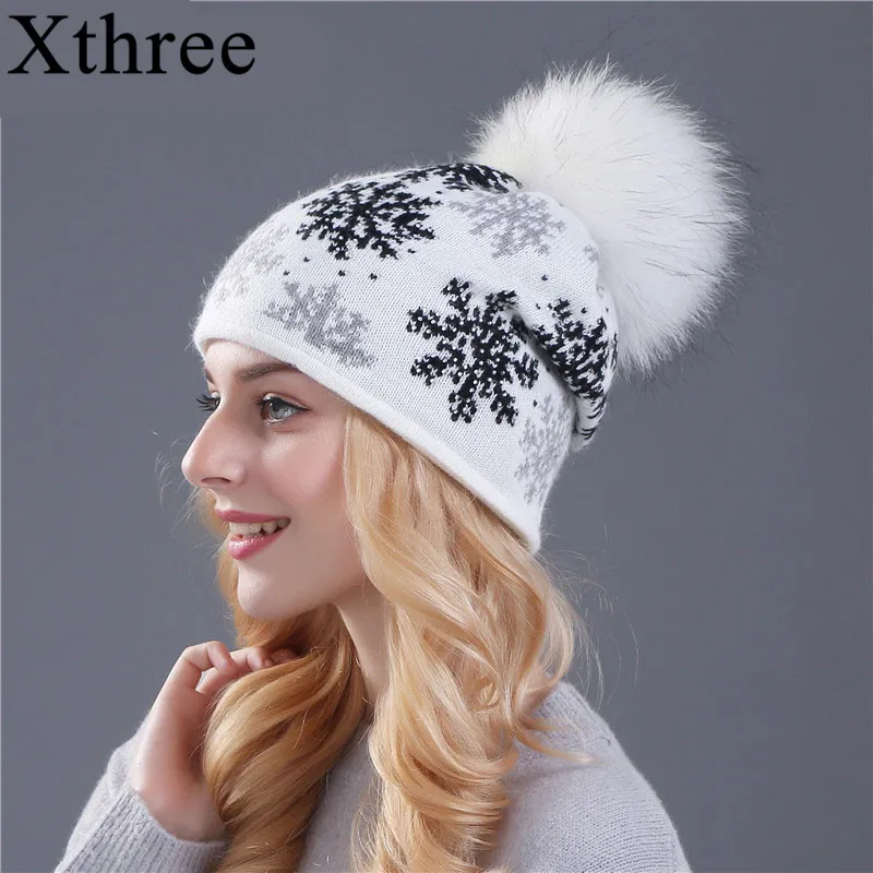 XTHREE, настоящая норка, помпоны, шерсть, мех кролика, вязанные шапочки Skullies, зимняя женская шапка, шапка для девочек, feminino beanies, шапка