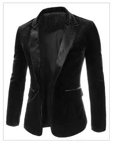 Мужские бархатный блейзер новые модные Slim Fit пиджак Большие размеры 5XL 6XL 4 вида цветов одной кнопки Весна пальто осенне-зимняя верхняя одежда - Цвет: Черный