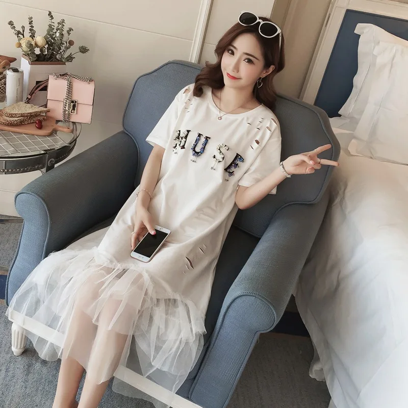 Кружевное платье для беременных шифоновое свободное футболка с коротким рукавом