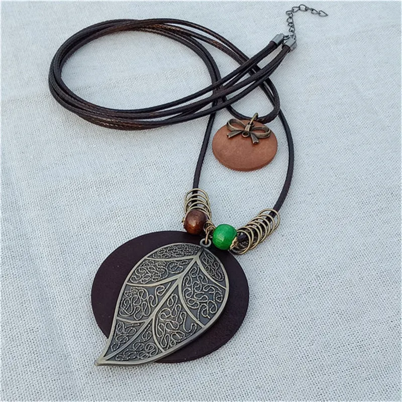 Винтажные женские ожерелья и кулоны с листьями длинное ожерелье Деревянные