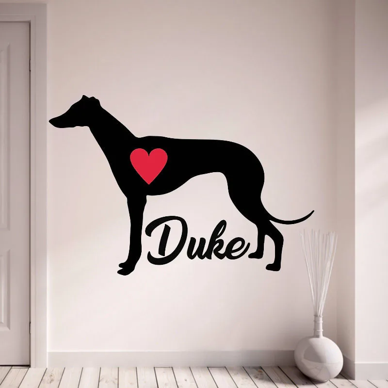 

Greyhound Wall Decal Personalize With Your Dog's Name Wall Stickers Pet Dogs Home Decor With Red Heart Living Room L142
