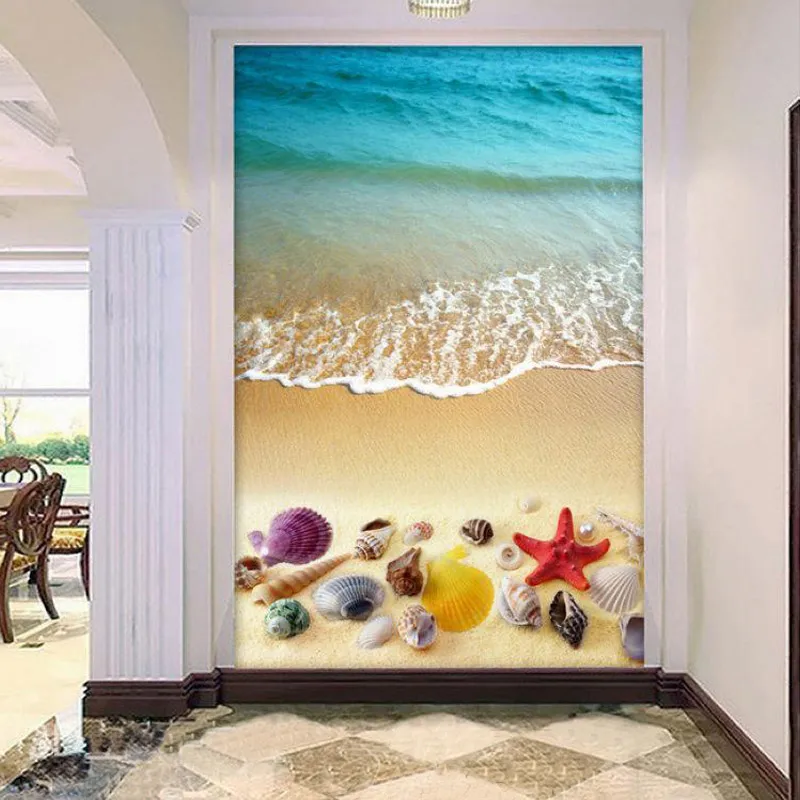 Пользовательские этаж обои 3D пляж снаряды Starfish коридор гостиная спальня ванная
