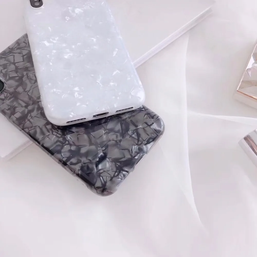 Фольга Bling блестка Телефонные Чехлы для iPhone 6 S 7 8 плюс Чехол белый раковину В виде