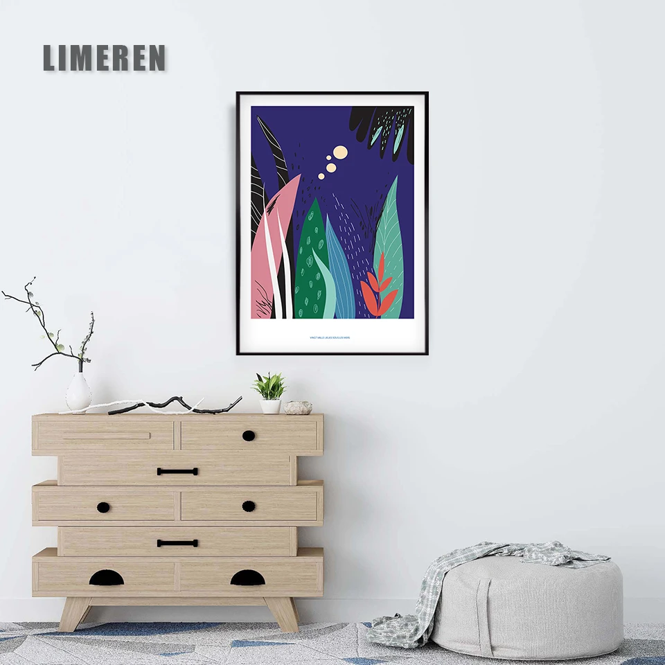 

Watercolor Abstract Underwater World Painting Wall Art Nordic Style Canvas Fish Poster Prints Seaweed Pictures Kids Room Decor