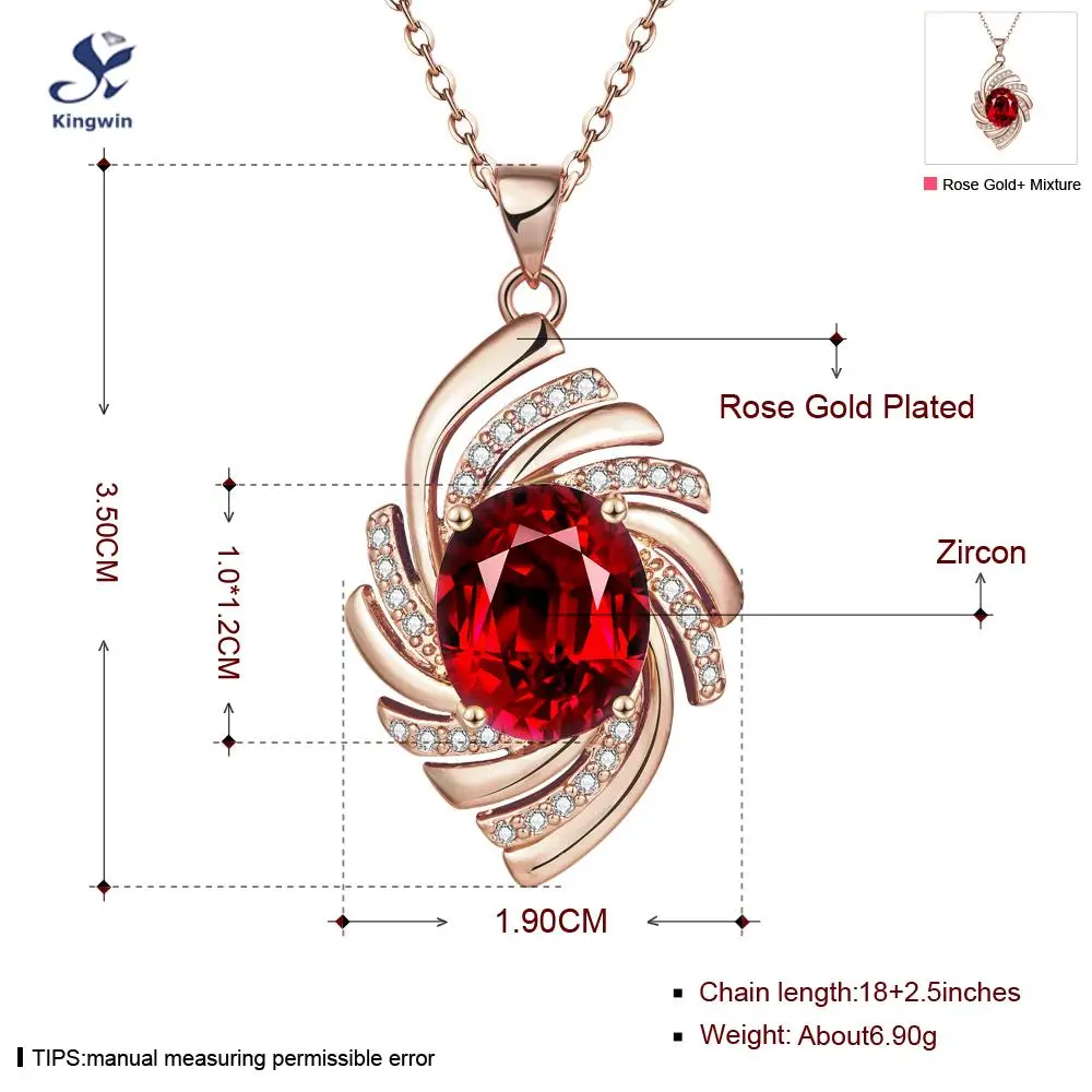 Синтетический красный женский кулон ожерелье розовое золото цвет с красивым
