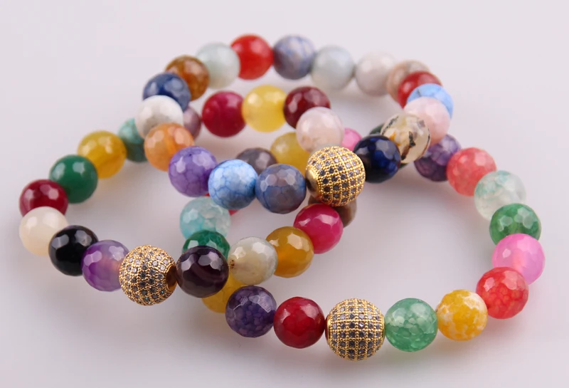 

Free shipping Micro Zircon Pave Ball 10mm Multicolor Natural Faceted Beads Stone Bracelets One drill ball Yoga Bracelet