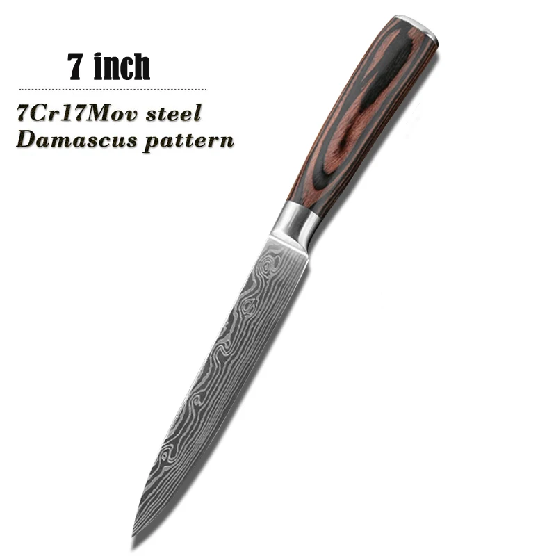 7 inch Slicing Высокое качество 8 дюймов нож шеф-повара 7CR17 высокоуглеродистая Нержавеющая сталь японская серия дамасский лазерный узор кухонный нож шеф-повара - Цвет: 7 inch Slicing