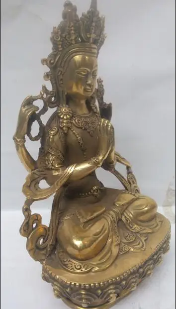 21 см */Древний китайский Бронзовый четырехручный guanyin белый Тара Будда в Тибете |