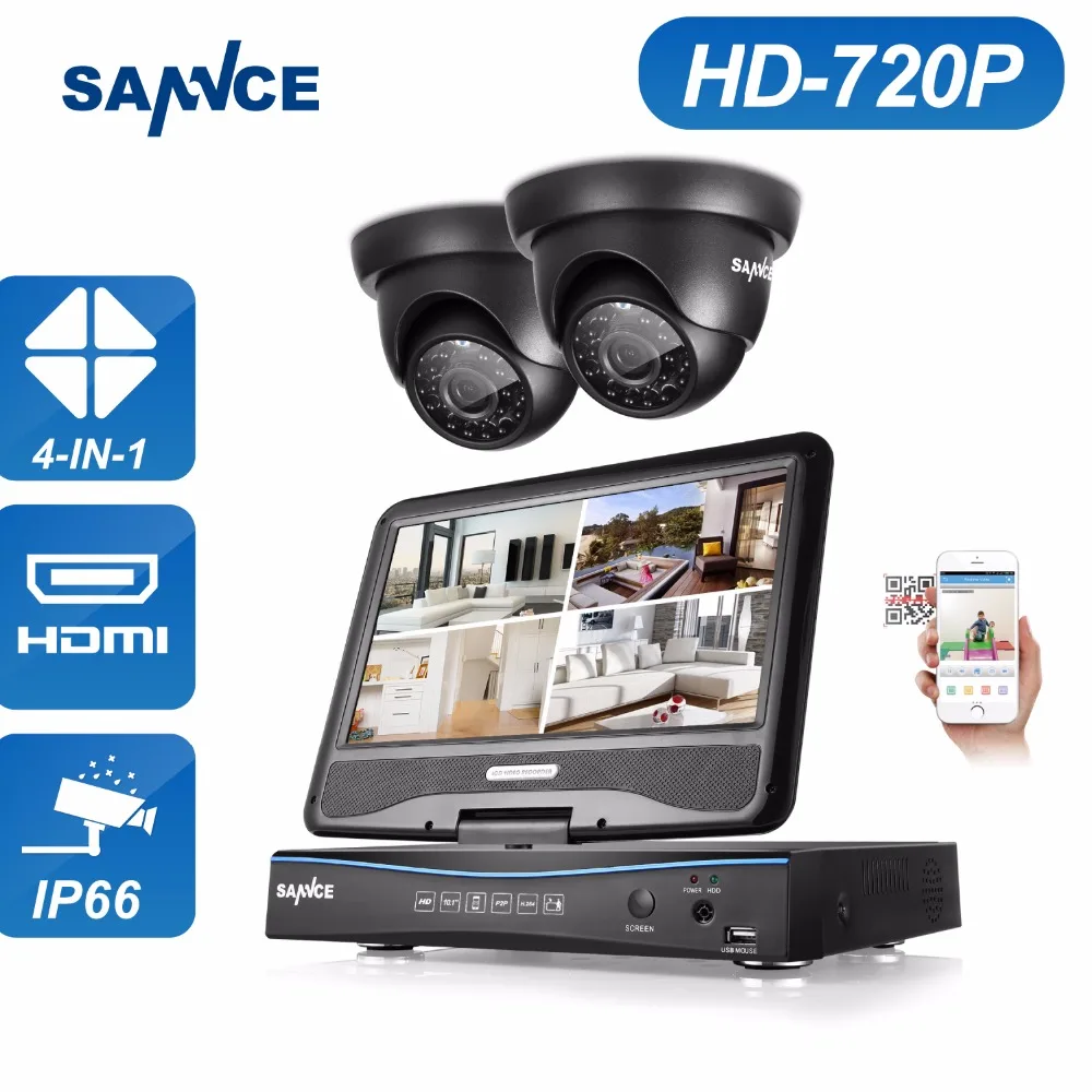 4 канальная камера видеонаблюдения SANNCE 720 P DVR 2 шт. 1200TVL уличная инфракрасная
