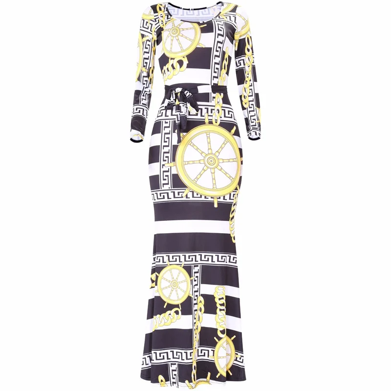 Модное сексуальное эластичное Женское Платье макси с принтом в пол осеннее