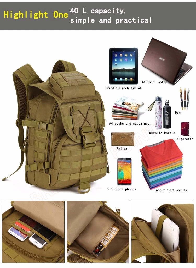 ACU/CP/Black Nylon 40L Tactical Backpack Rucksacks Military Army Bag Men Women Outdoor Waterproof Travel Hiking Camping Bag S413