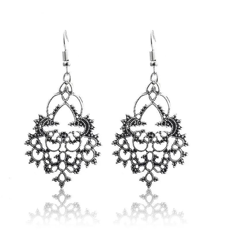 Женские винтажные серьги капельки серебряного цвета с большим цветком