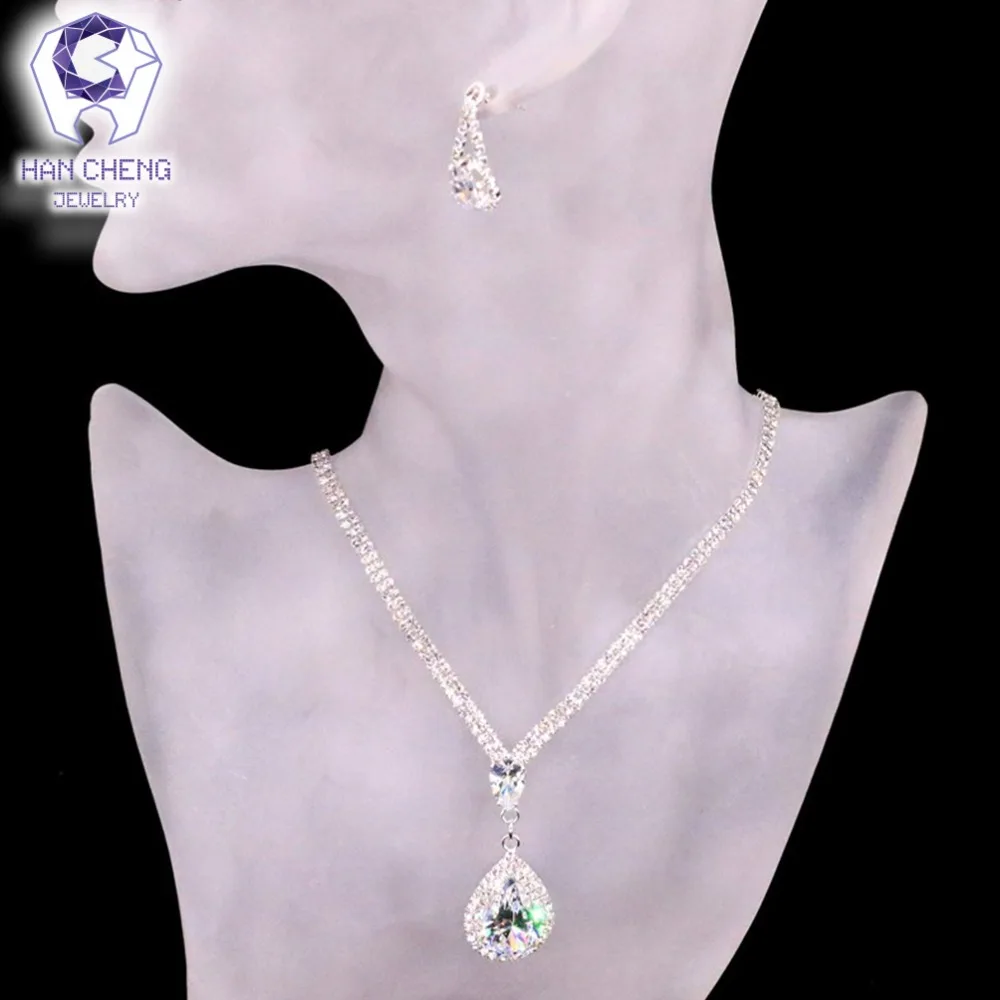 HanCheng стразы капли воды ослепляющий прозрачный белый AAA циркон кулон ожерелье
