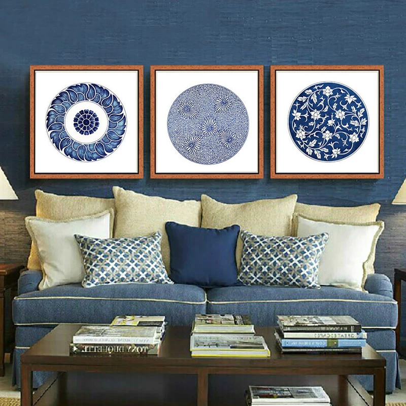 Картина Кубик Рубика в китайском стиле сине-белый фарфор | Дом и сад