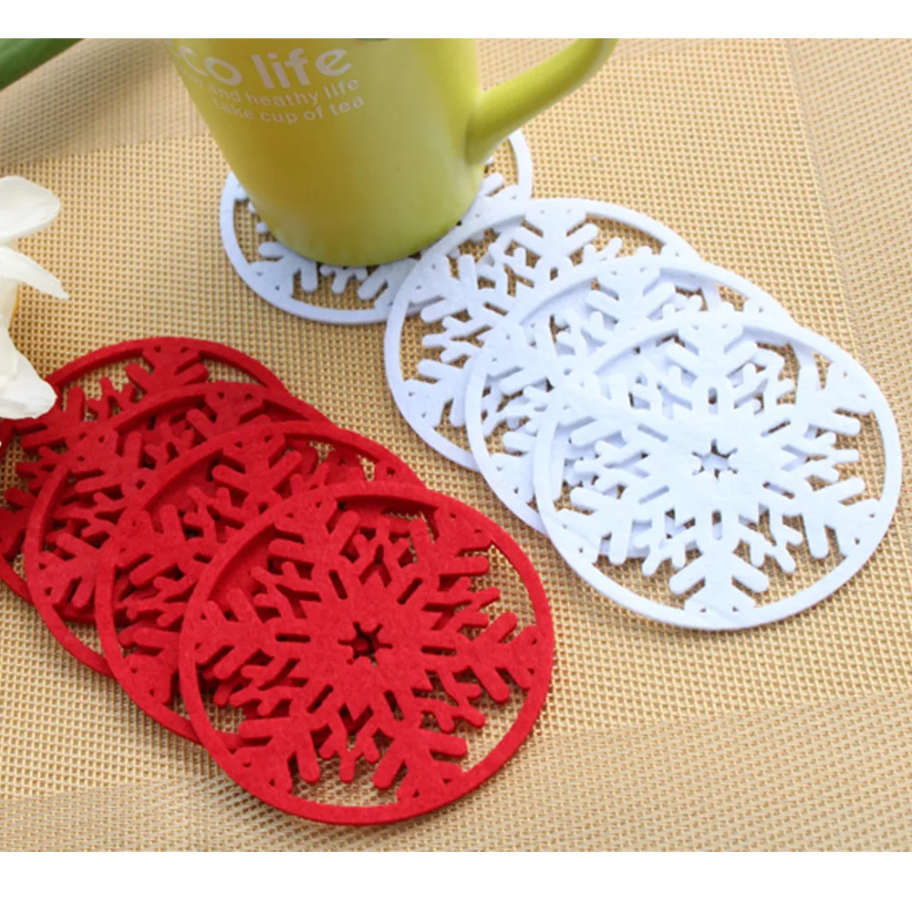 

10pcs/lot Xmas Party Ornament Decoration Christmas Hollow Red Snowflake Cup Mat Dinner Party Table Coasters Pad 40% off