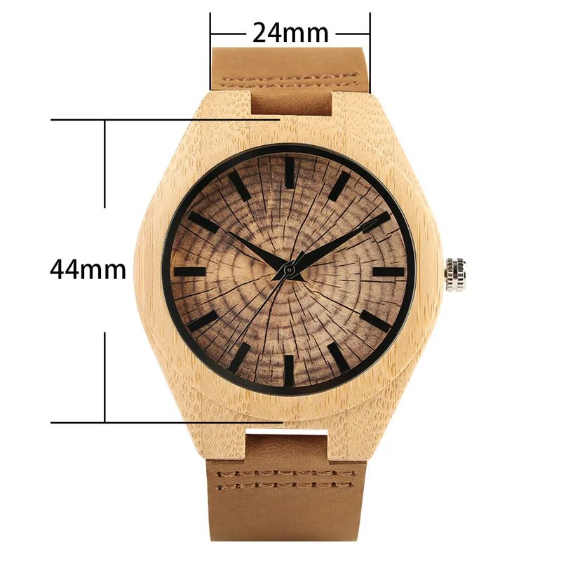 Часы мужские повседневные кварцевые с узором из кольца бамбука натурального