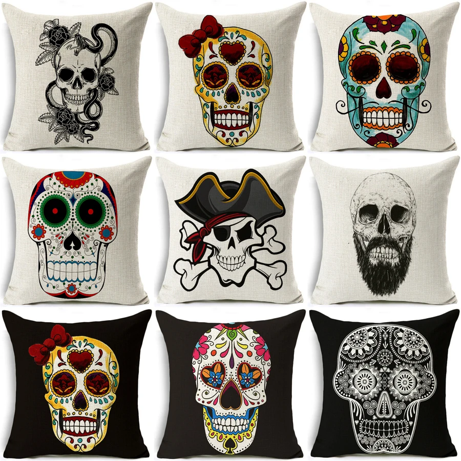 Красочным рисунком черепа Стиль хлопок мягкая подушка крышка Офис диван площадь