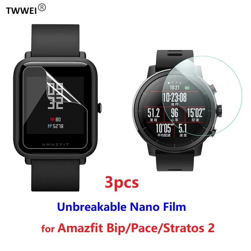 3 шт Amazfit Bip защита часов Amazfit Pace 2 Stratos 2 2 2s Защита экрана(не закаленное стекло) нано защитная пленка tpu фольга