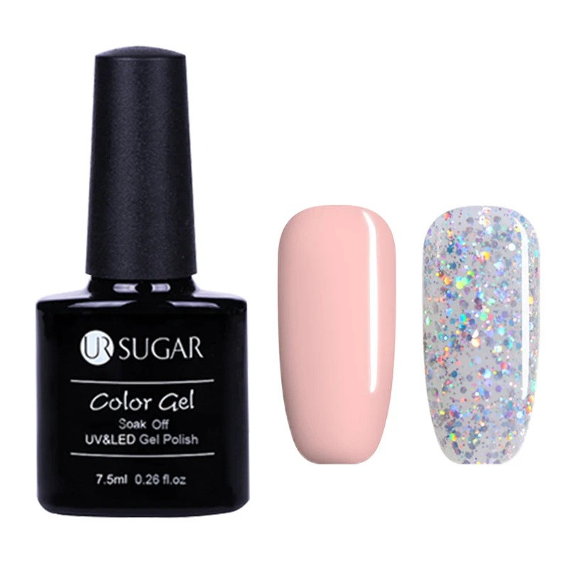 Ur Sugar, 2 бутылки, голографический Серебряный Гель-лак для ногтей, набор, 7,5 мл, лазерные блестки, замочить от УФ, светодиодный Гель-лак