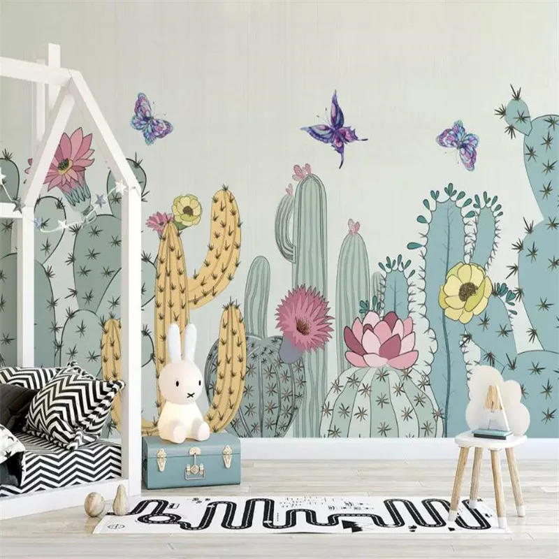 Фотообои ручной росписи кактус для детской комнаты профессиональное