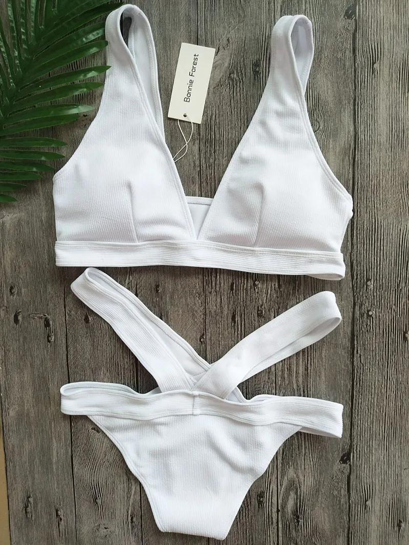 Бонни лес сексуальный из двух частей комплект бикини белый Push Up High Cut Out Купальник