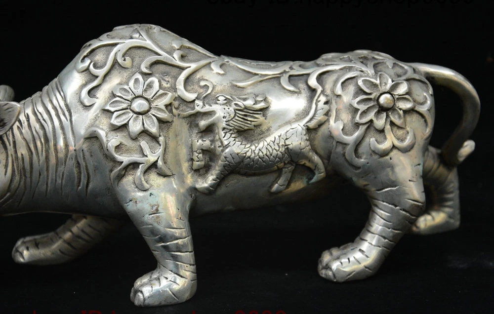 Китай серебряный фэн шуй Kylin Чи Лин Qilin Totems Rhinoceros Xi Ox Статуя богатства|Статуи и