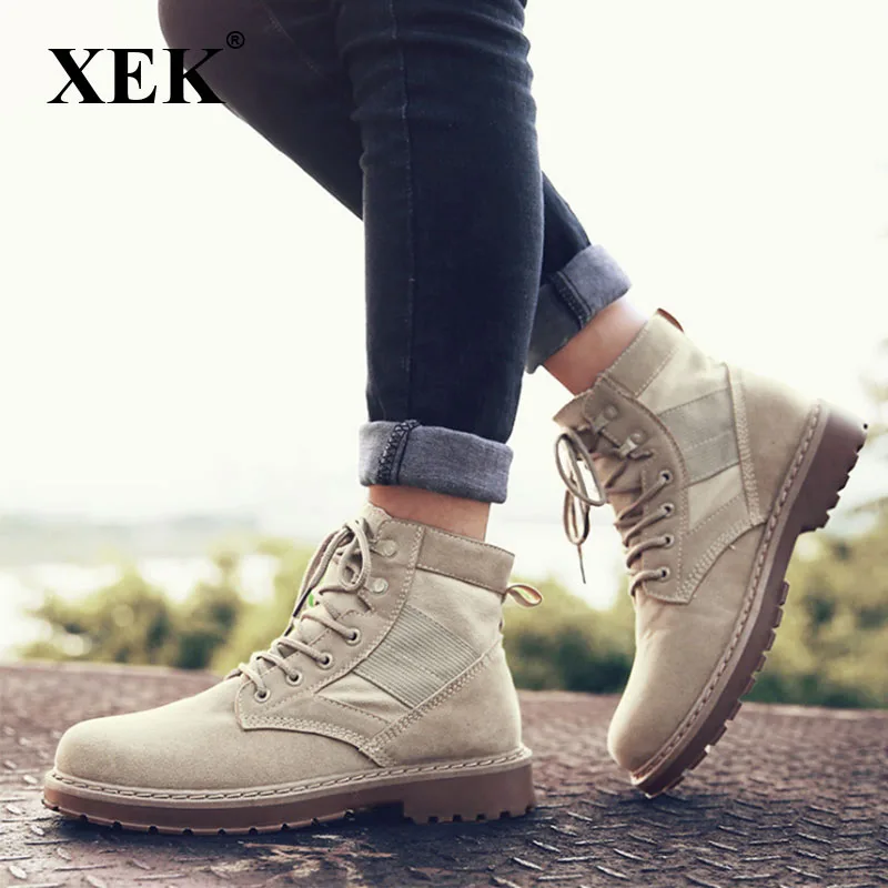 

XEK 2018 Autumn Fashion Casual Flock Male Ankle Boots For Men Shoes Adult Work Canvas Boot Sneakers Walking Footwear ZLL208