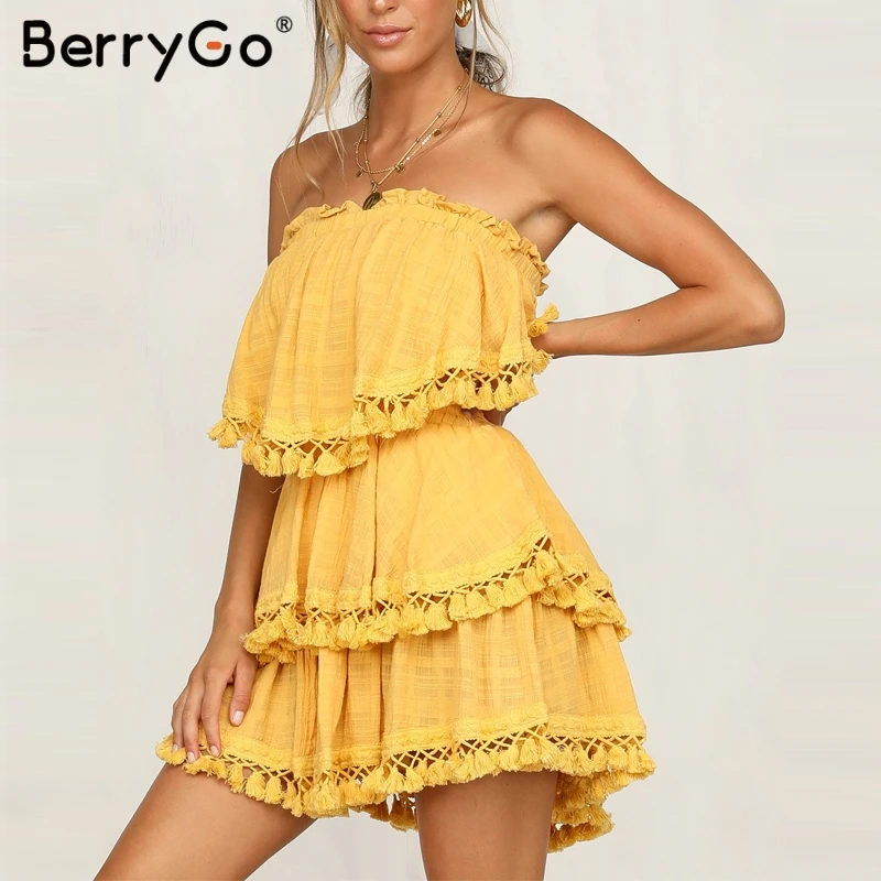 Женское платье с кисточками BerryGo мини-платье открытыми плечами в этническом