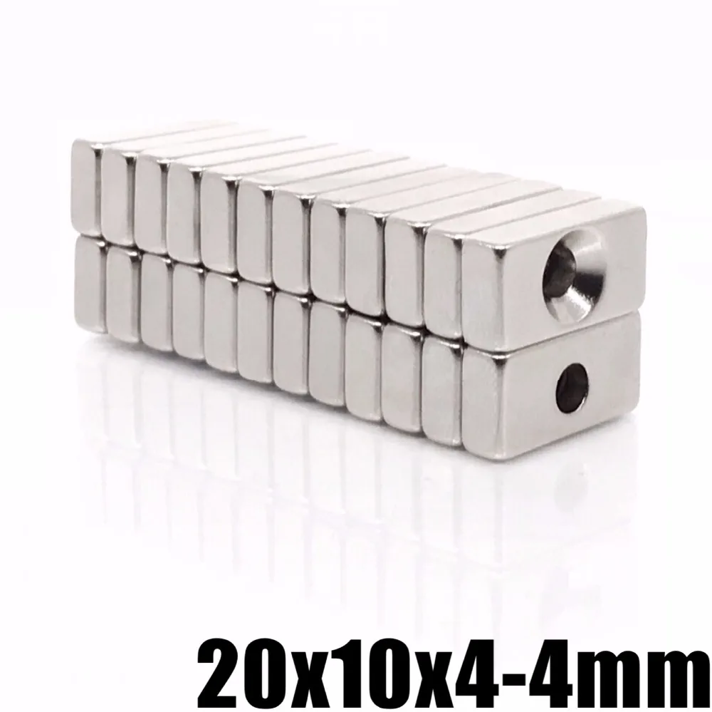 10 шт. N35 прямоугольный магнит f 20x10x4 мм отверстие 4 мм супер сильный неодимовый магнит 20*10*4 мм NdFeB магнит 20 мм x 10 мм x 4 мм