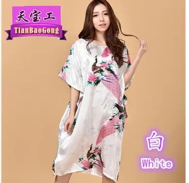 Размера плюс черный Для женщин летние Lounge Robe женские новые пикантные домашнее платье из искусственного шёлка ночной рубашке большой Сорочка свободного кроя халат S002-B - Цвет: white