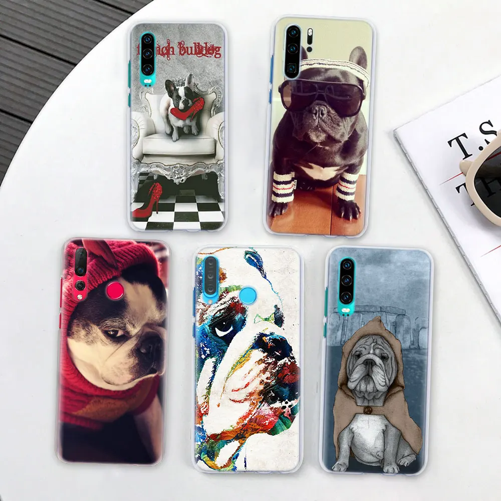 Французский Английский бульдог чехол для телефона для huawei P30 P30 Pro P9 P10 P20 Lite P Smart плюс вид 20 Жесткий задний Чехол бант