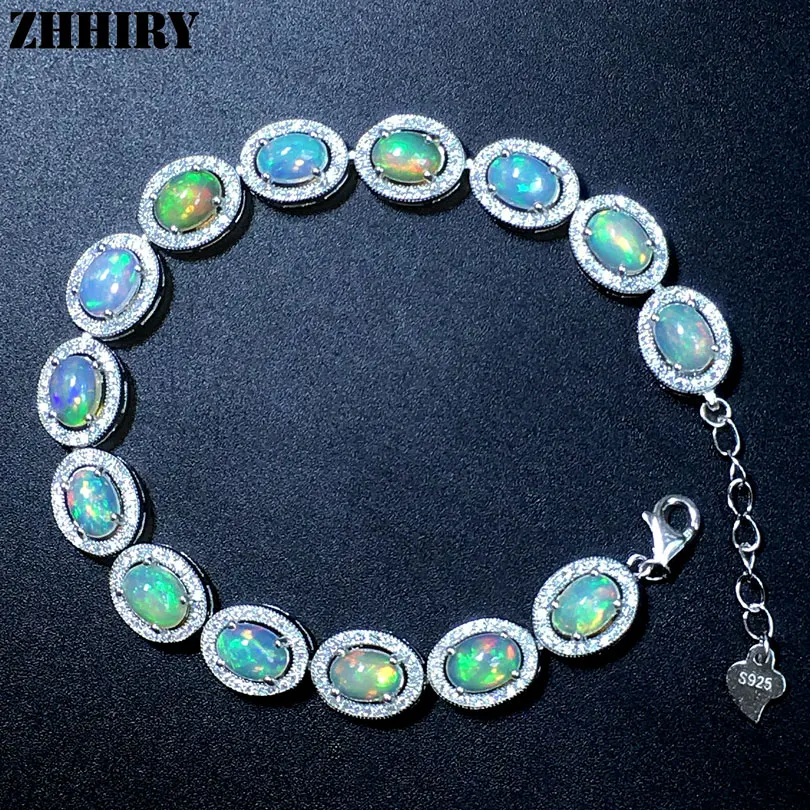 Женский браслет с натуральным опалом ZHHIRY из чистого серебра 925 пробы ювелирное