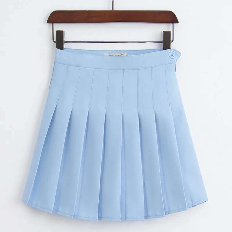 

Women Skirt Girl Short High Waist Plaid Plain Skater Fashion Skirt School College Style Skirt Uniform With Inner Shorts Plus Siz